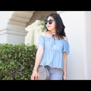 Zara Basic Denim off the Shoulder top size small